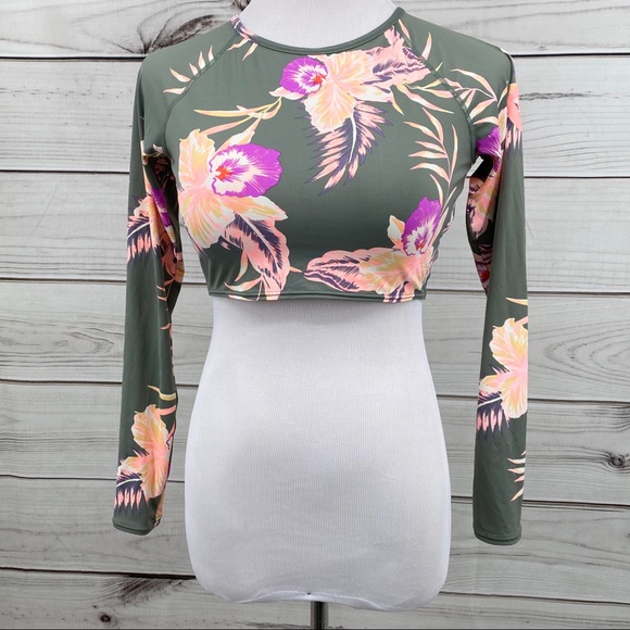 ROXY Castaway Floral Knotted Crop Rash Vest Top - Picture 4 of 8